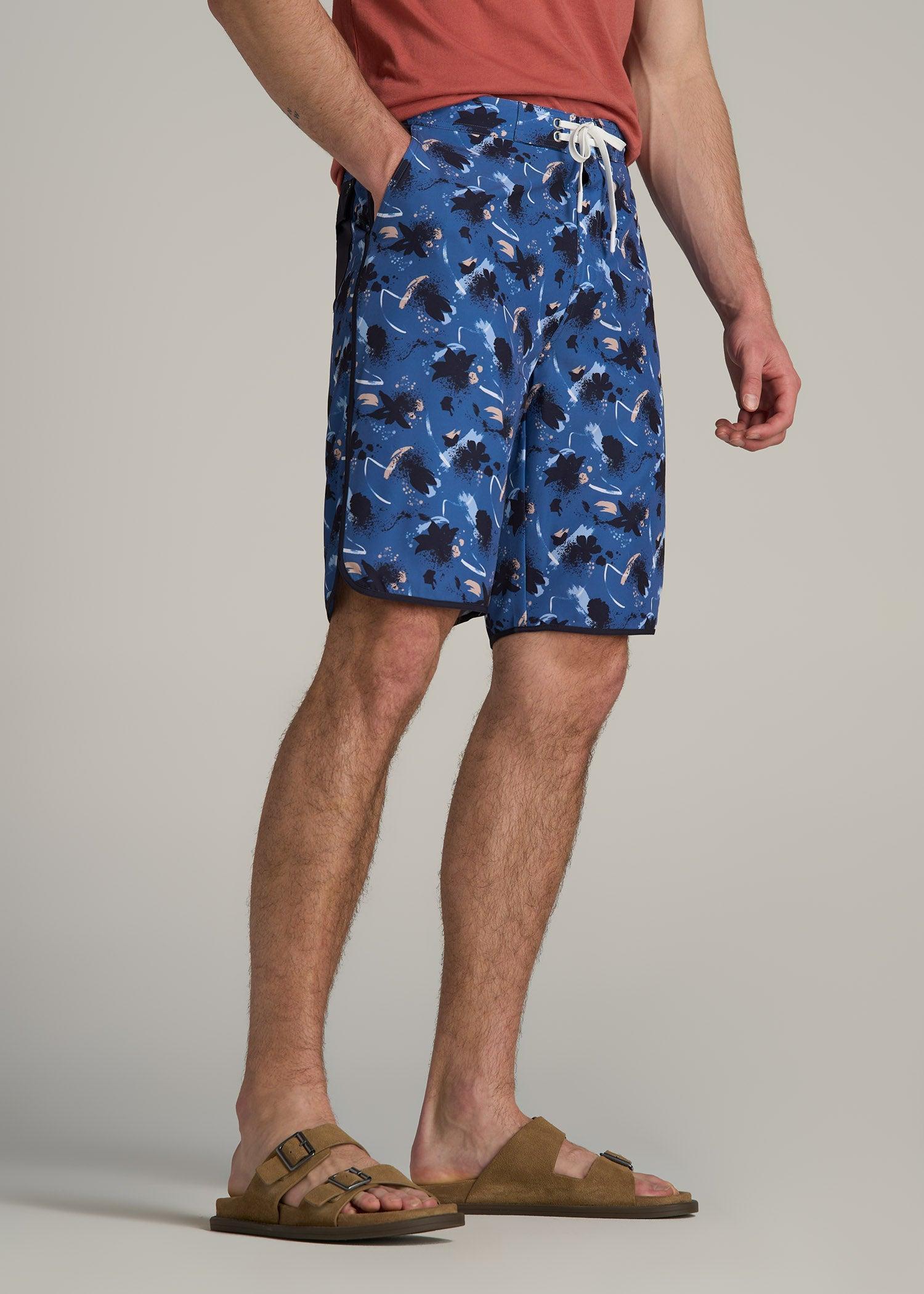 Hi-Tide Scallop Board Shorts for Tall Men in Blue Brushstroke Male Product Image