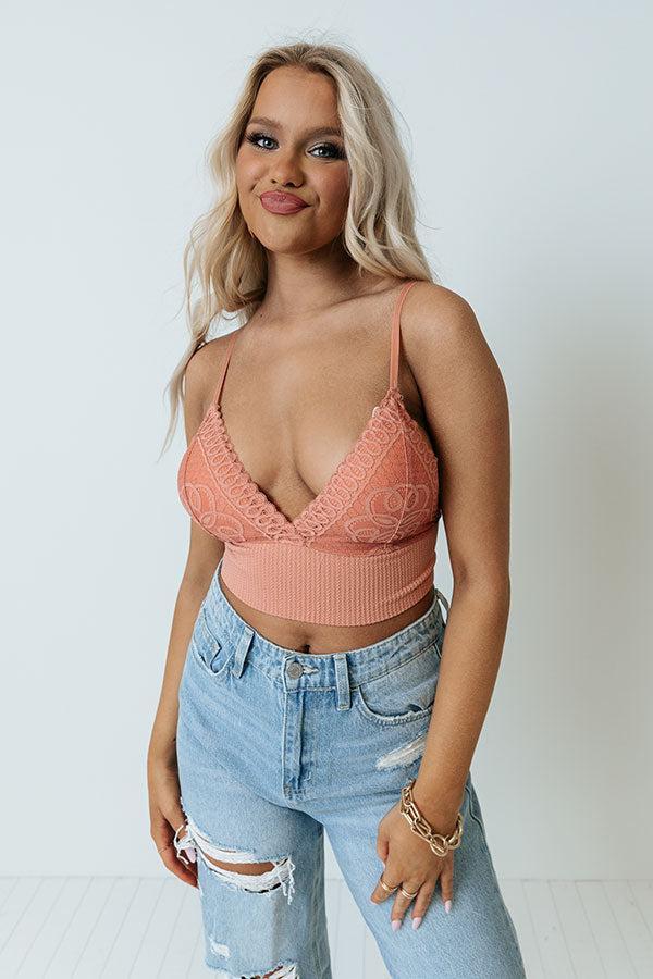 Unwind And Relax Lace Bralette In Coral Product Image