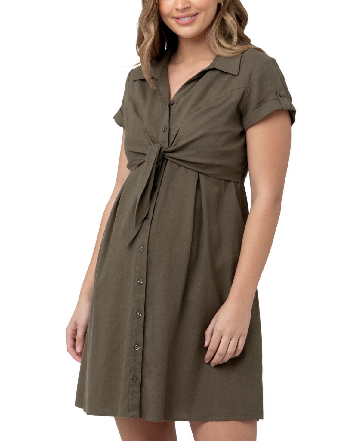 Ripe Maternity Maternity Colette Short Sleeve Tie Up Linen Dress Product Image