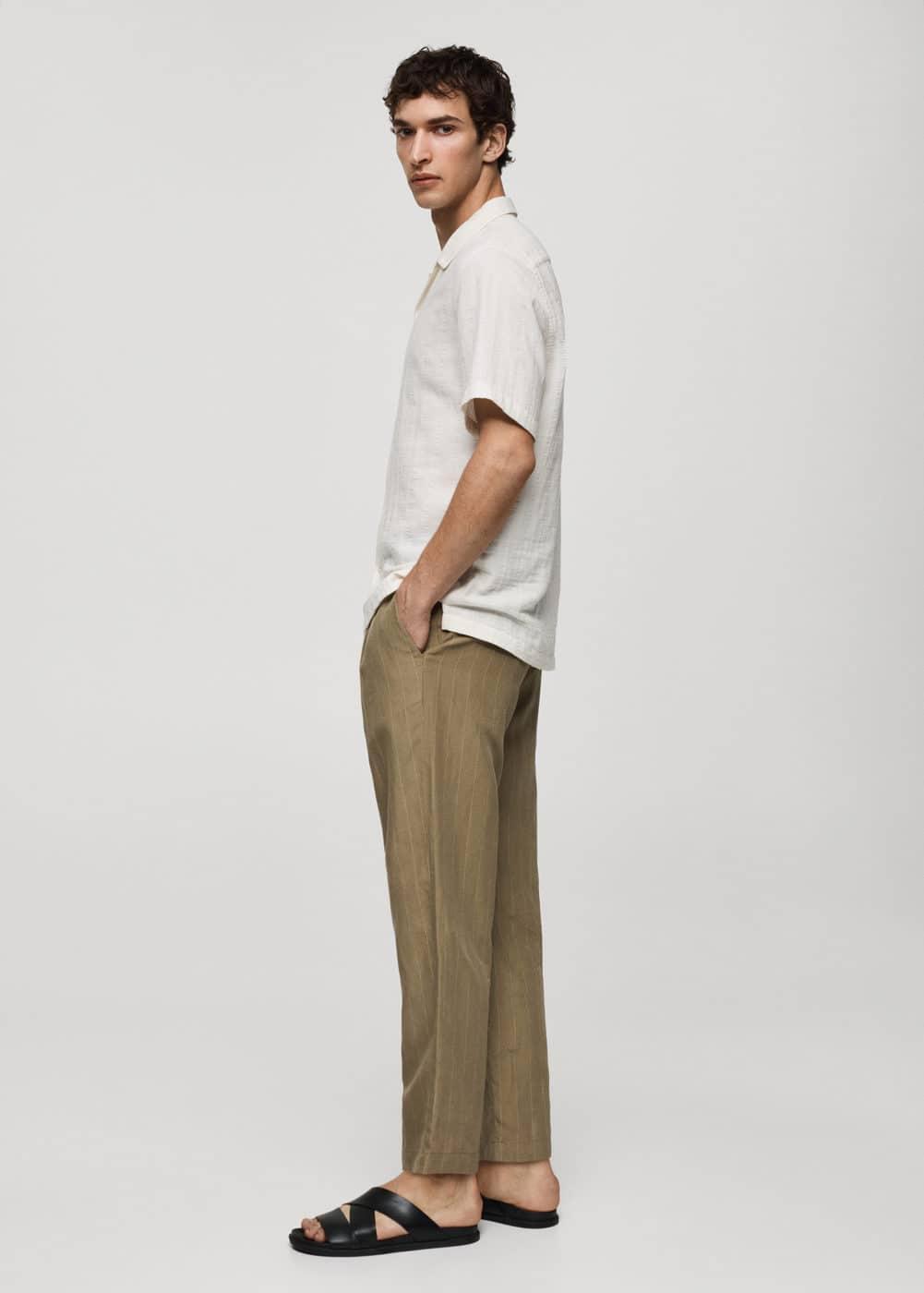 MANGO MAN - 100% linen striped pants with drawstring khakiMen Product Image