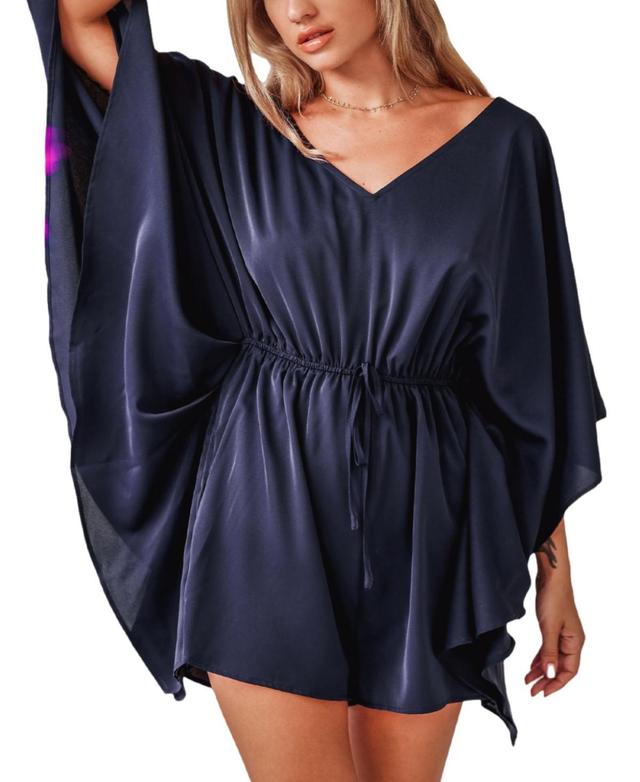 Womens Space Blue Kimono Sleeve Romper Product Image