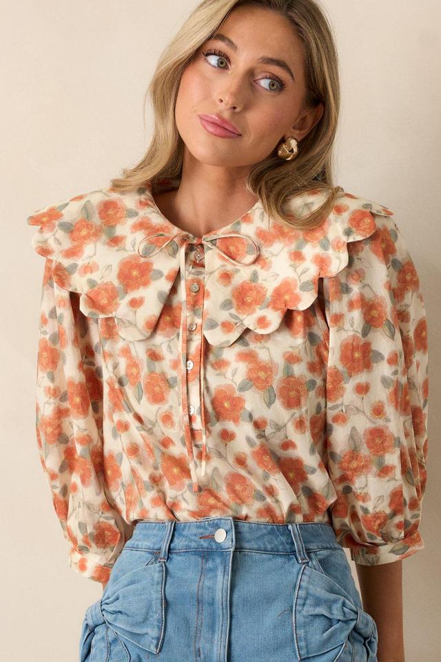 Moments With You 100% Cotton Apricot Floral Blouse Product Image