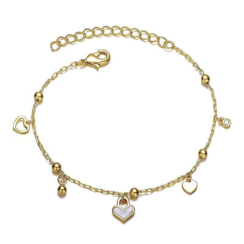 Kids 14k Gold Plated Beaded Heart Charm Bracelet, Womens Gold Tone Product Image