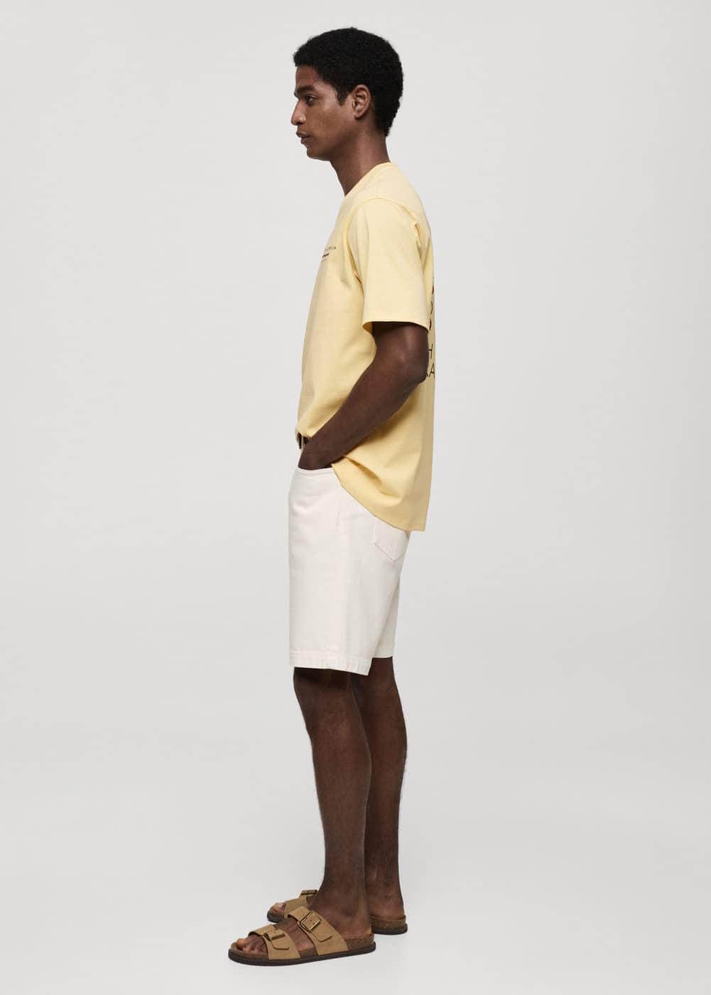 MANGO MAN - Printed cotton-blend T-shirt pastel yellowMen Product Image