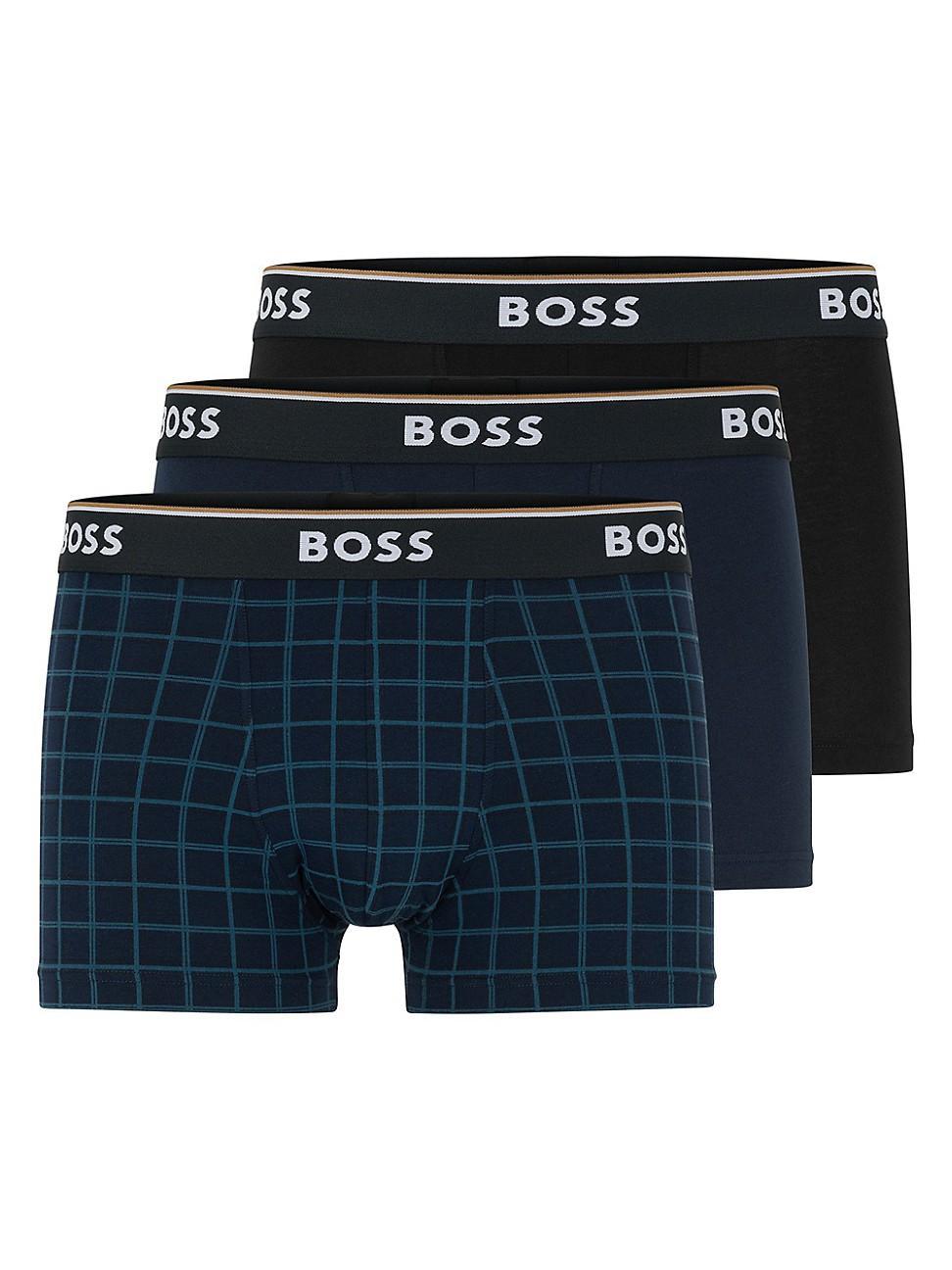 Mens Triple-pack of stretch-cotton trunks with logo waistbands Product Image