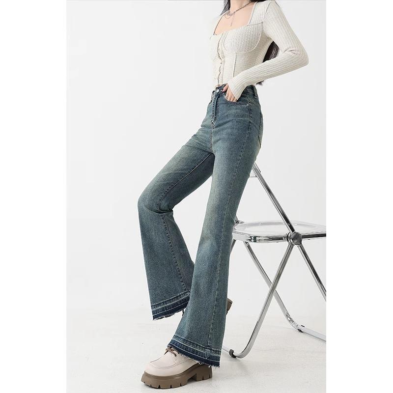 High Waist Washed Flared Jeans Product Image