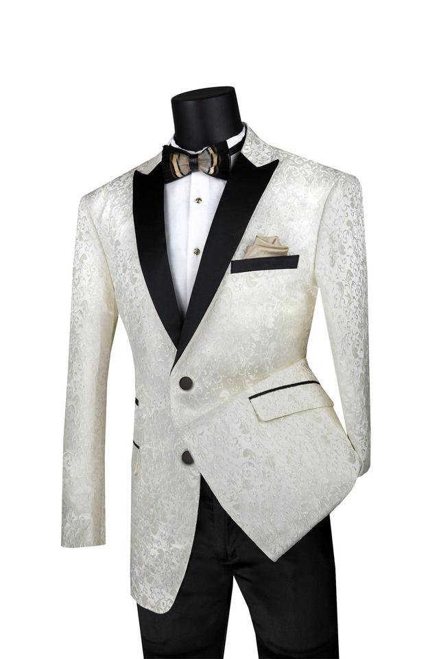 Ivory Regular Fit Floral Pattern Jacket Peak Lapel Product Image