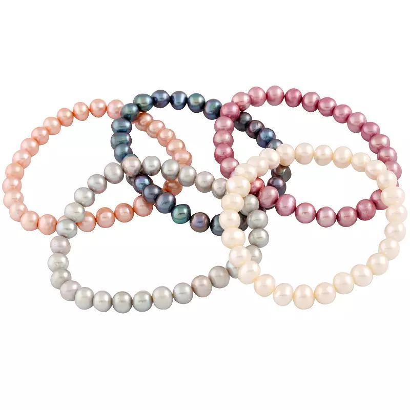 5-Piece Dyed Freshwater Cultured Pearl Elastic Bracelet Set, Womens, Multicolor Product Image