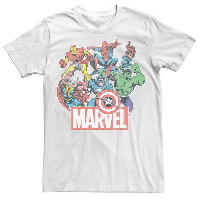 Mens Marvel Retro Avengers Logo Group Shot Tee White Product Image