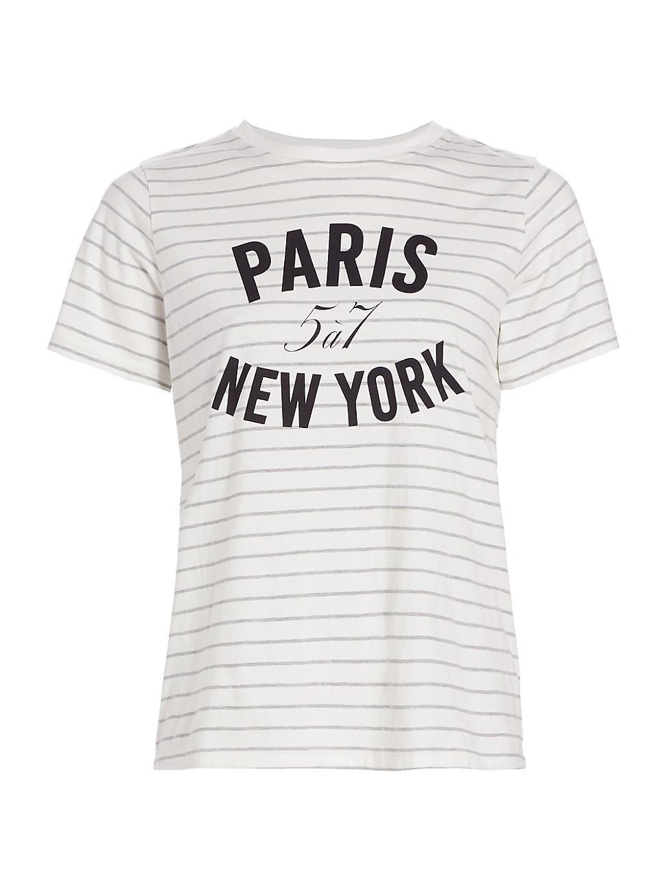 Womens Melang Stripe Paris New York T-Shirt Product Image