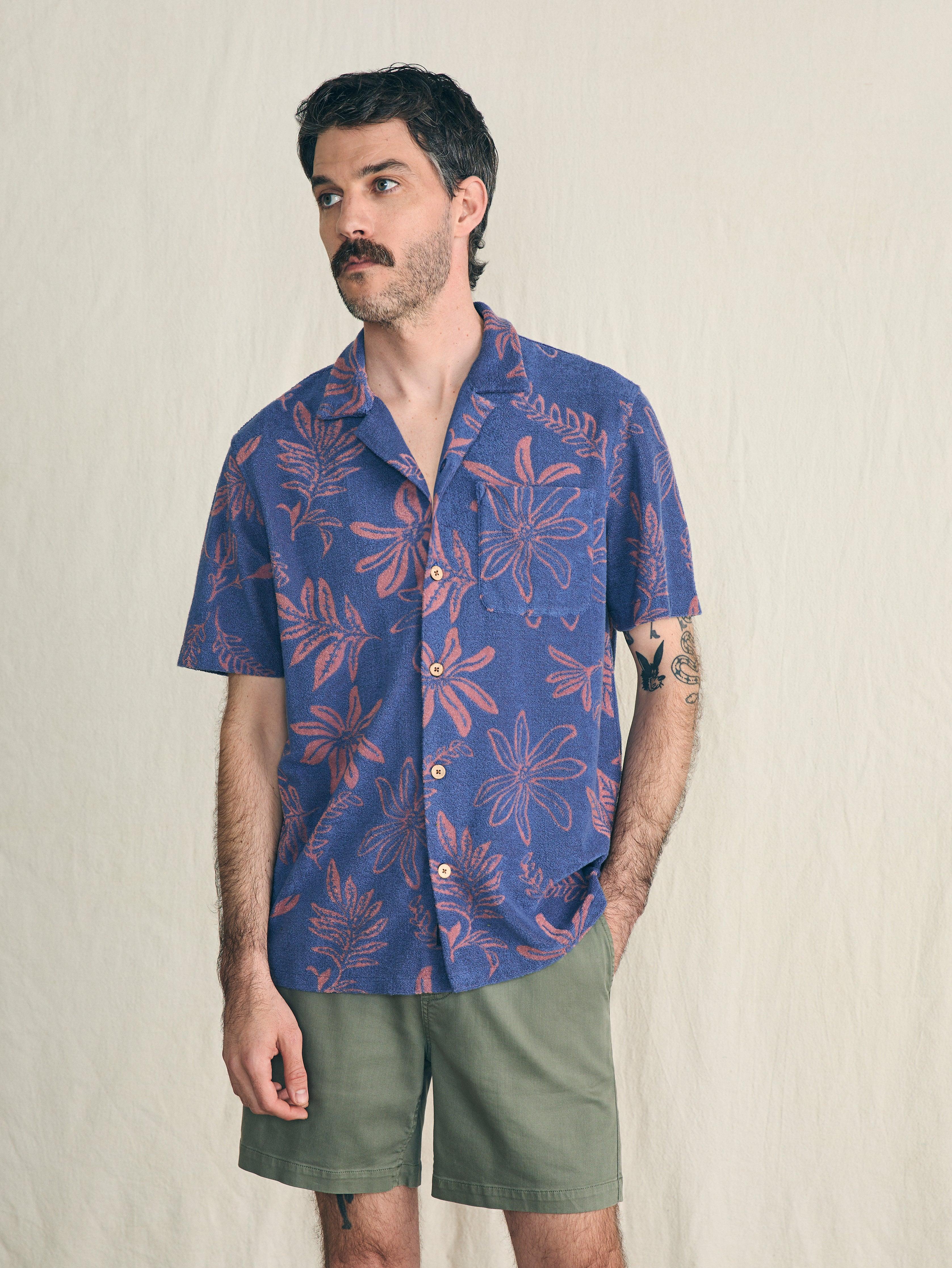 Short-Sleeve Cabana Towel Terry Shirt - Twilight Coral Floral Male Product Image