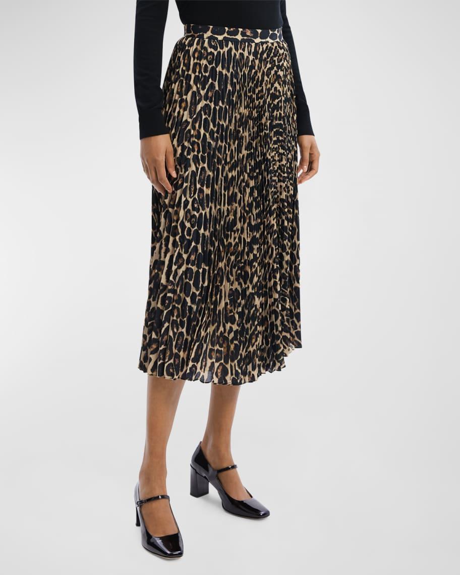 Pleated Leopard-Print Midi Skirt Product Image