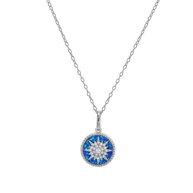 Sterling Silver Blue Opal & Cubic Zirconia Starburst Pendant Necklace, Womens Product Image