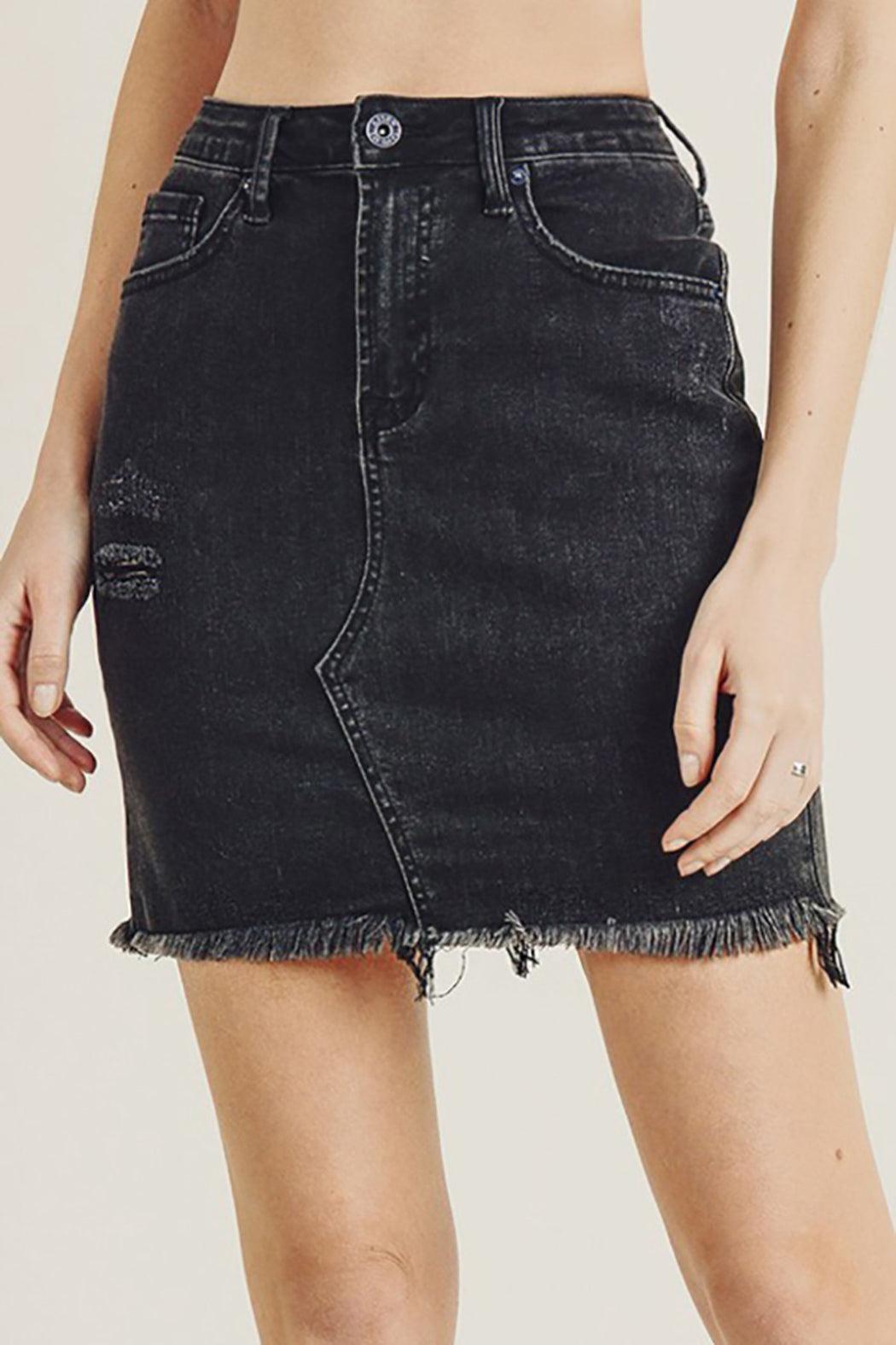 Frayed Hem Denim Skirt Female Product Image