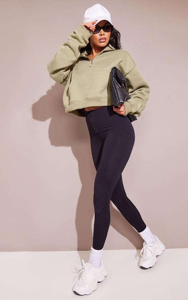 Khaki Half Zip High Neck Cropped Sweat Product Image