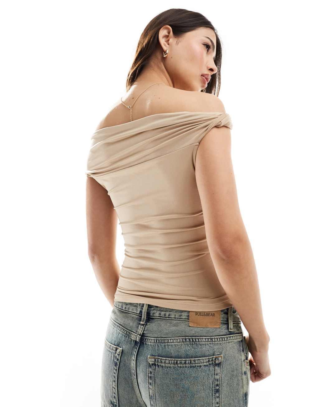 ONLY off shoulder top in beige   Product Image