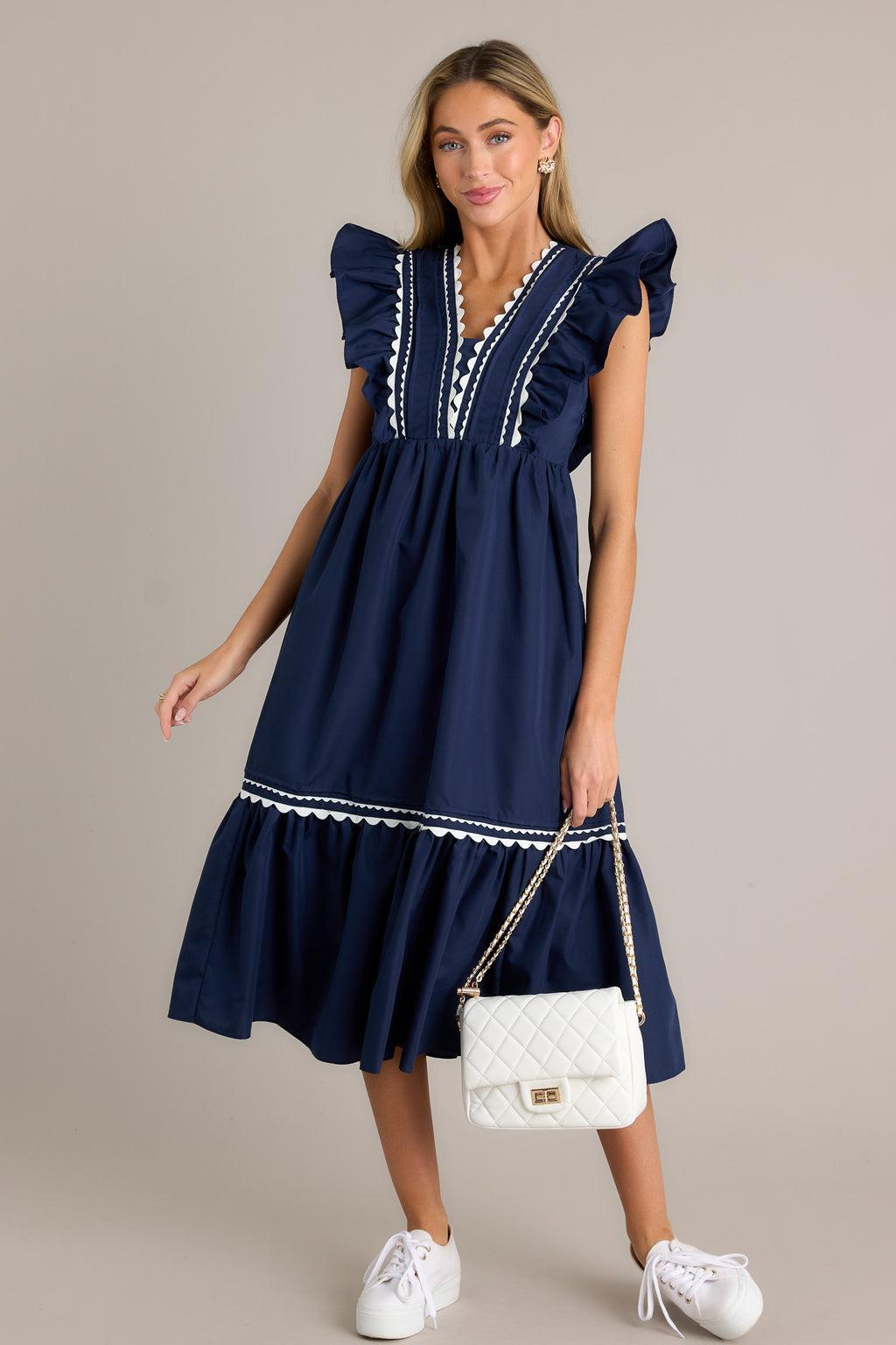 Wishful Thinking Navy Flutter Sleeve Midi Dress Product Image