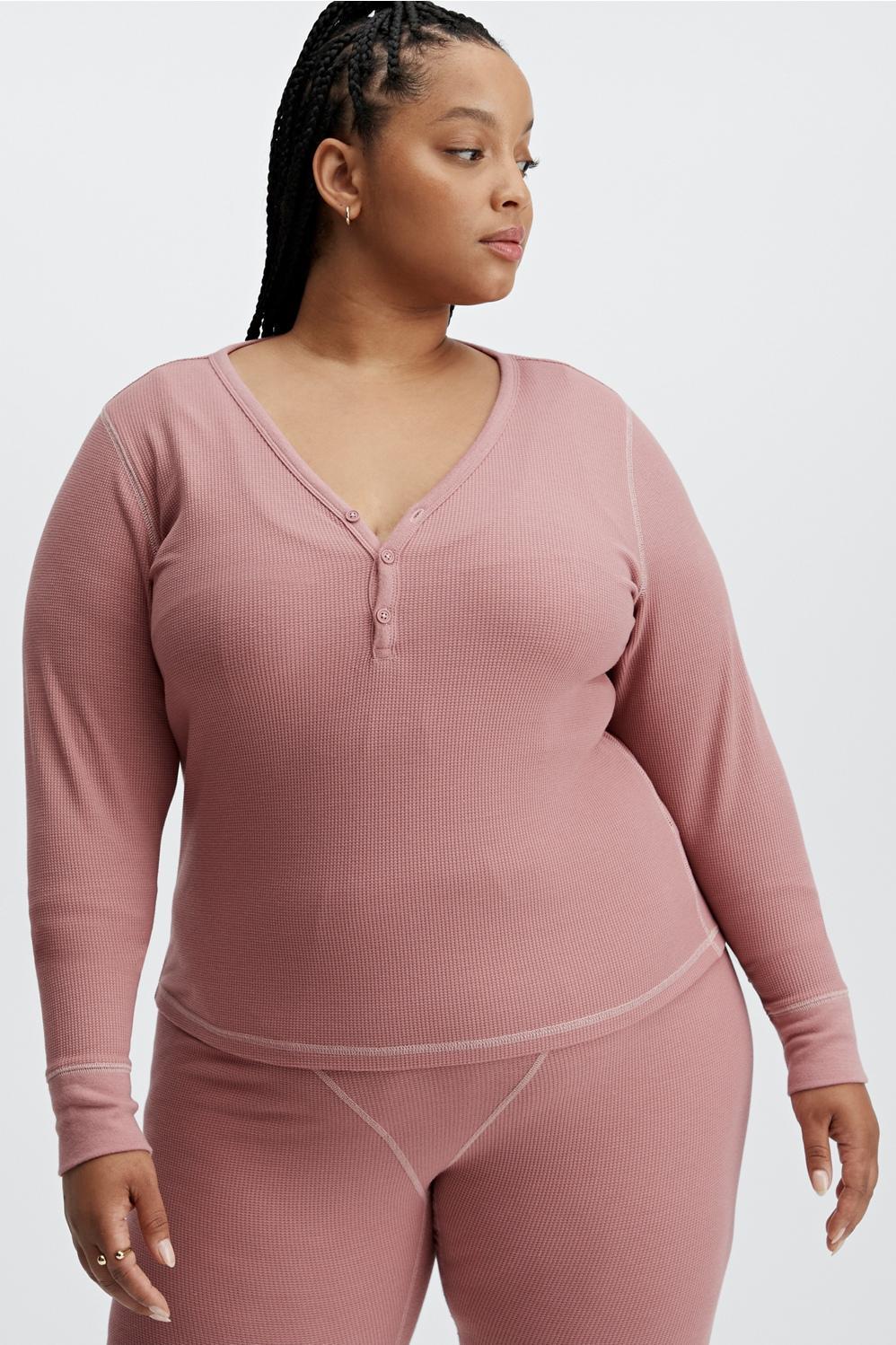 Fabletics Long-Sleeve Waffle Henley Womens pink Size L Product Image