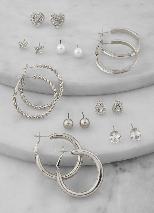 Assorted Stud and Hoop Earring Set of 9 Female Product Image