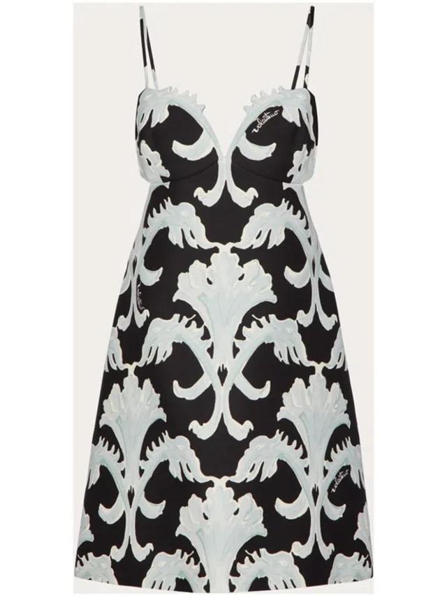 Patterned Crepe Mini Dress In Black,white Product Image