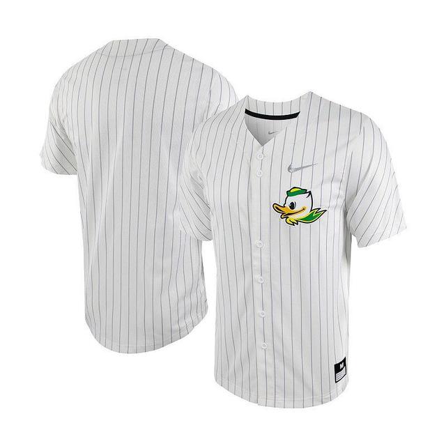 Mens Nike /Silver Oregon Ducks Pinstripe Replica Full-Button Baseball Jersey Product Image