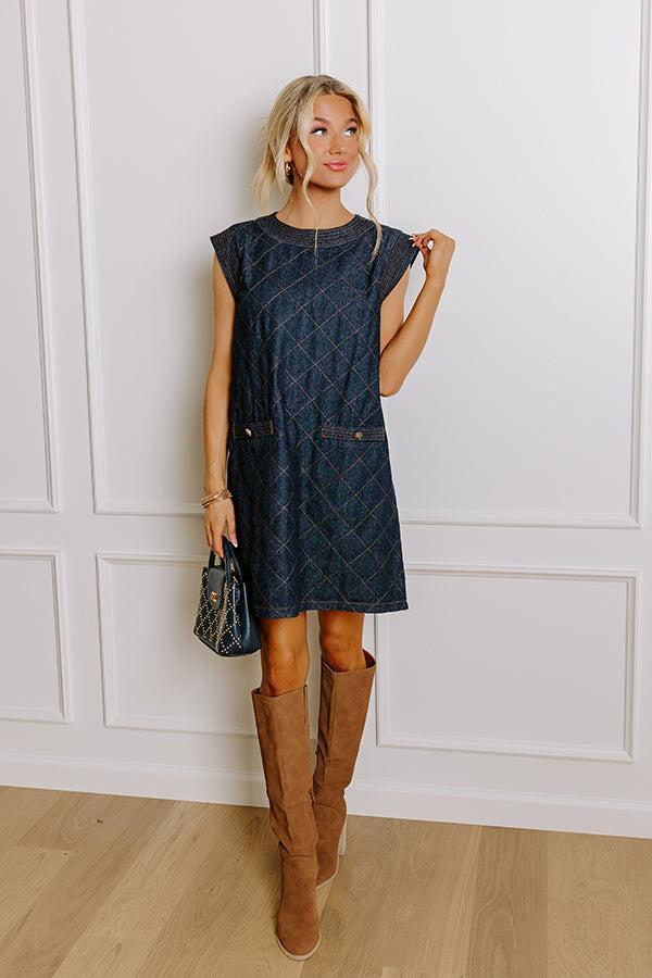 Metropolitan Muse Denim Mini Dress in Dark Wash Product Image