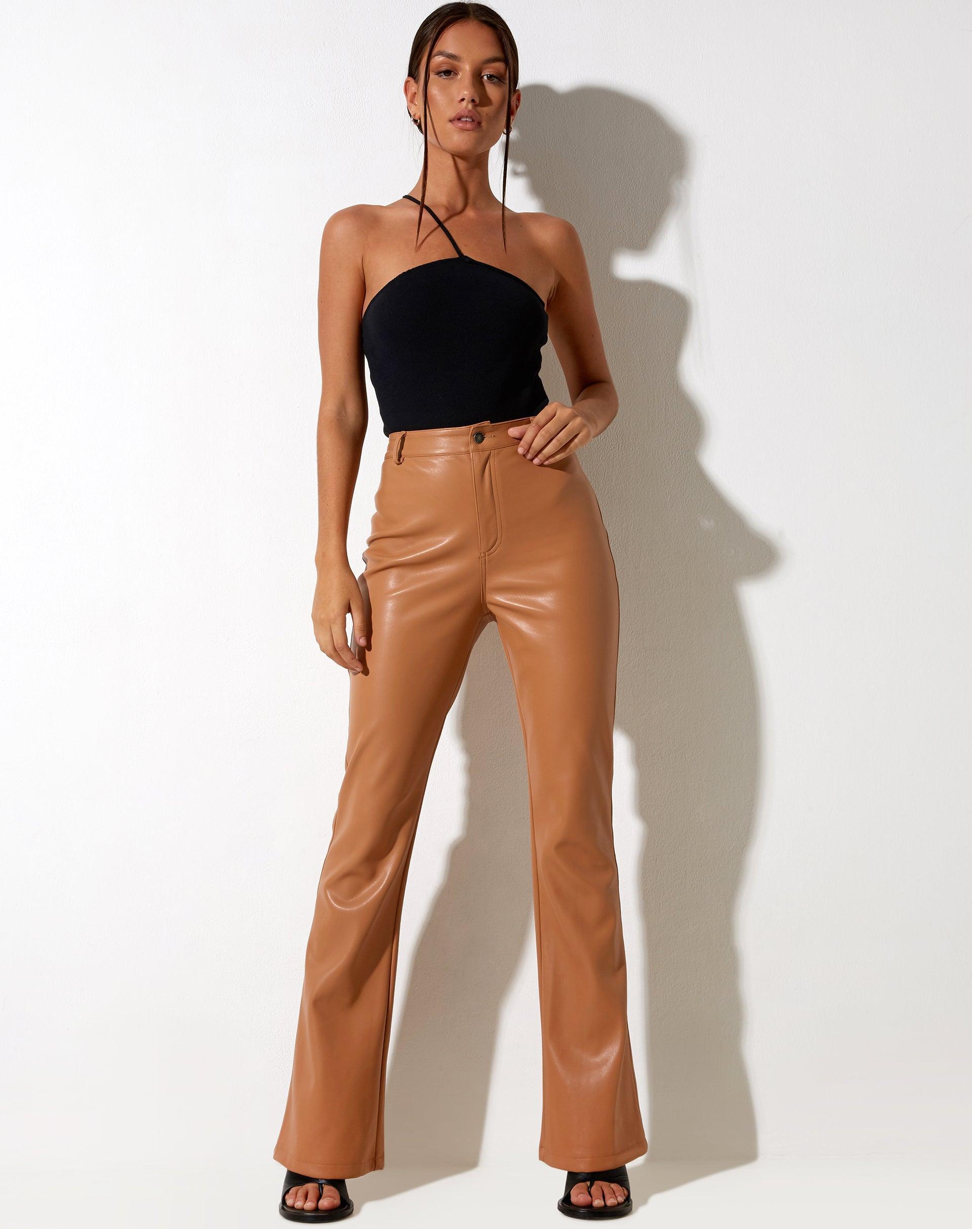 Zoven Flare Trouser in PU Peachy Tan Product Image