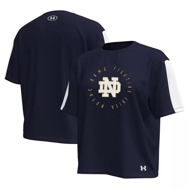 Womens Under Armour Notre Dame Fighting Irish Challenger Waist Length Boxy Oversized T-Shirt Blue Product Image