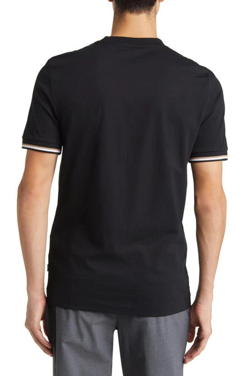 HUGO BOSS Stripe-trim Cotton T-shirt In Schwarz Product Image