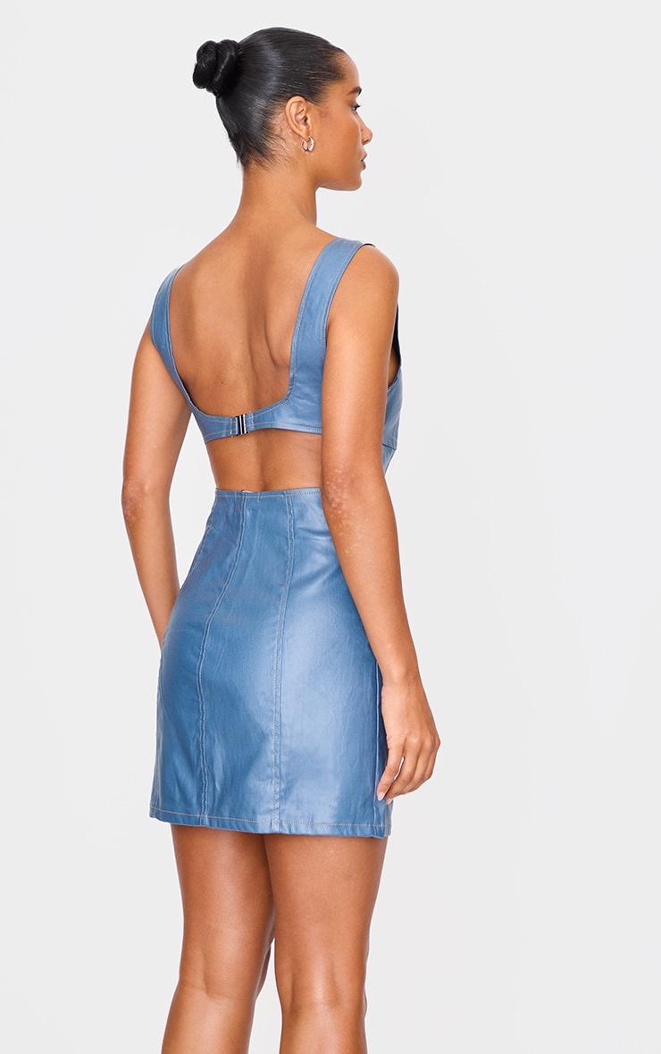 Blue Cut Out Back Coated Denim Mini Dress Product Image