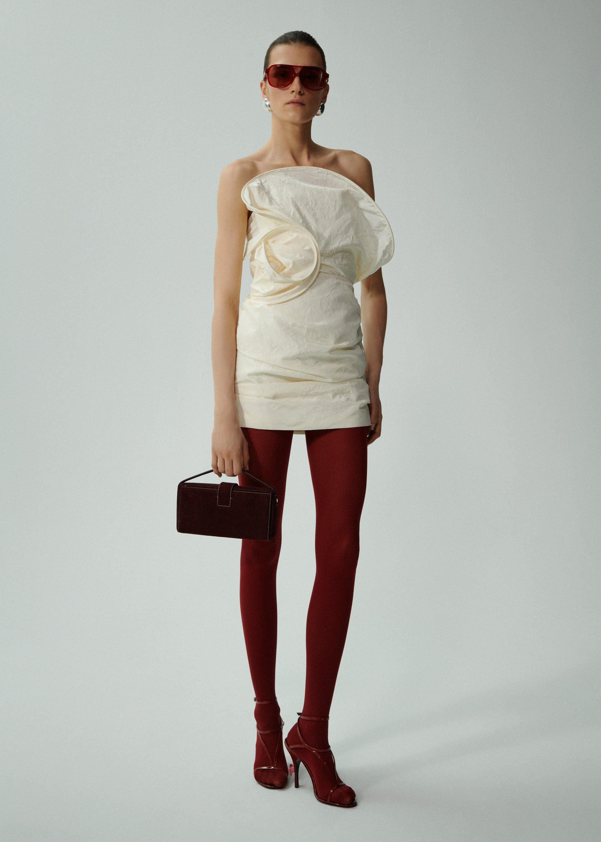 Sculptural rose mini dress in cream Product Image