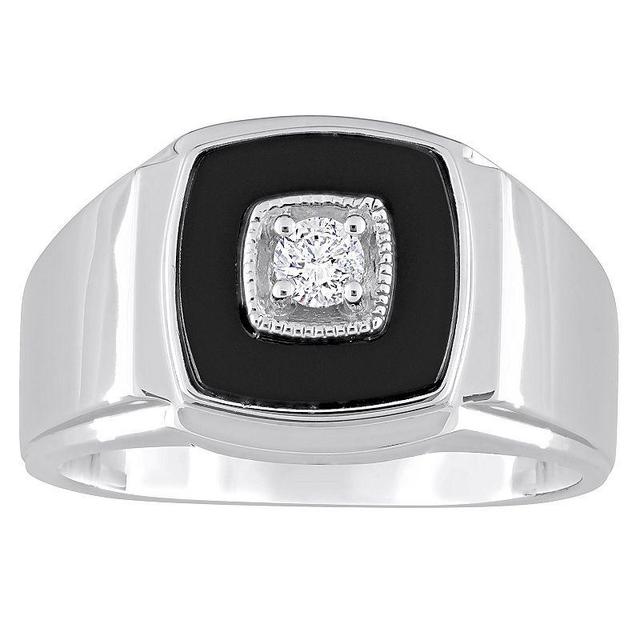 Stella Grace Mens Sterling Silver Square Black Onyx & 1/6 Carat T.W. Diamond Ring Product Image