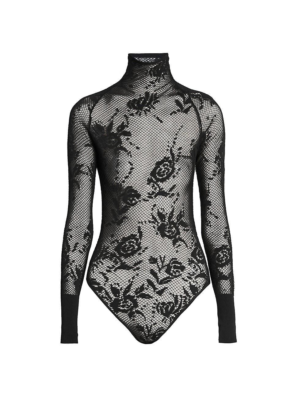 Womens Sheer Floral Lace Bodysuit Product Image