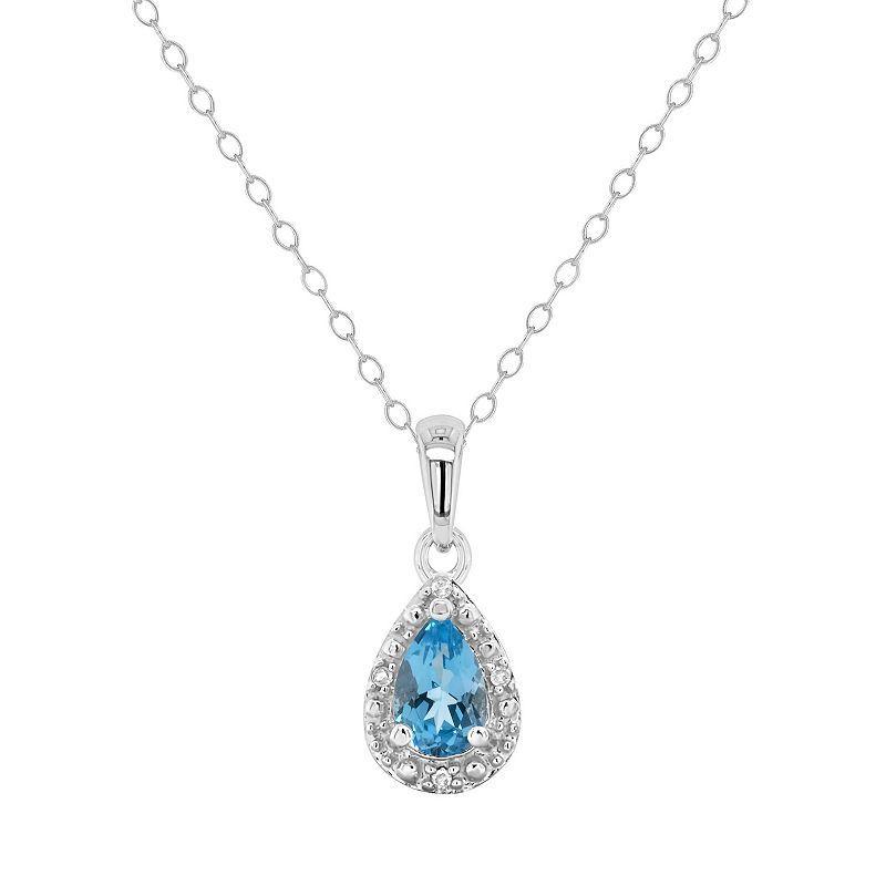 Celebration Gems Sterling Silver Pear Shaped Diamond Accent Frame Pendant Necklace, Womens White Topaz Product Image