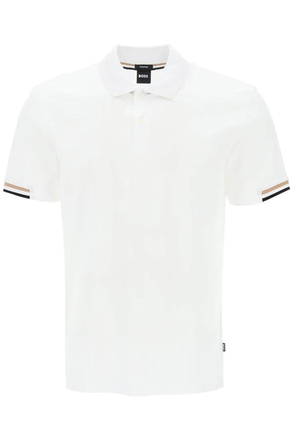 HUGO BOSS Parlay Polo Shirt With Stripe Detail In White Product Image