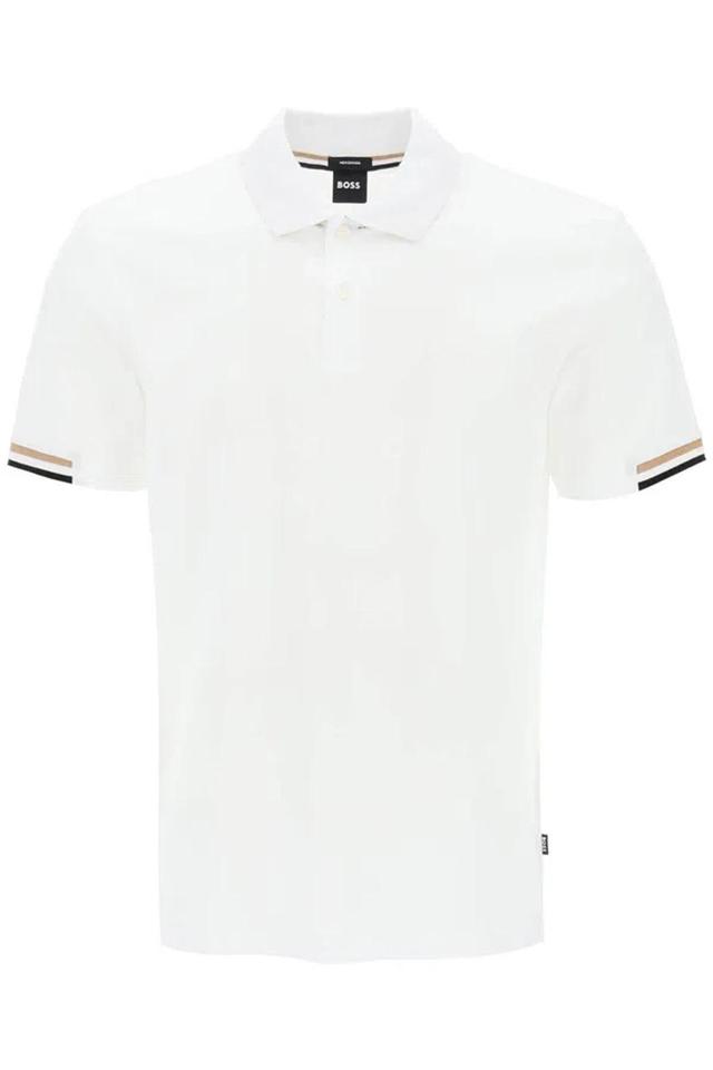 HUGO BOSS Parlay Polo Shirt With Stripe Detail In White Product Image