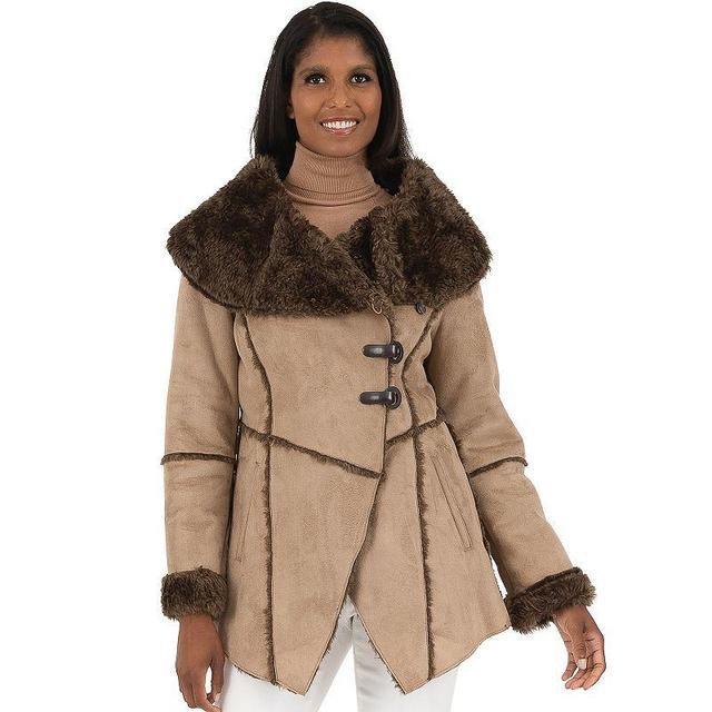 Womens Fleet Street Faux-Fur Collar Faux Shearling Coat Product Image