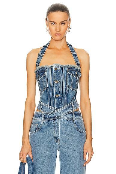 MONSE Deconstructed Halter Denim Bustier Top Product Image