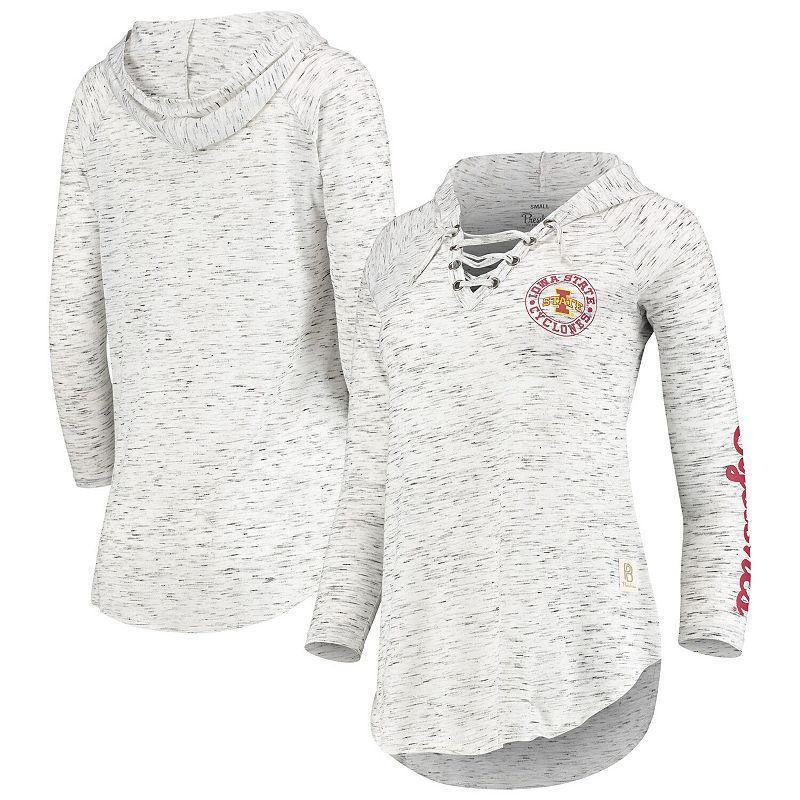 Womens Pressbox Gray Iowa State Cyclones Space Dye Lace-Up V-Neck Long Sleeve T-Shirt Product Image