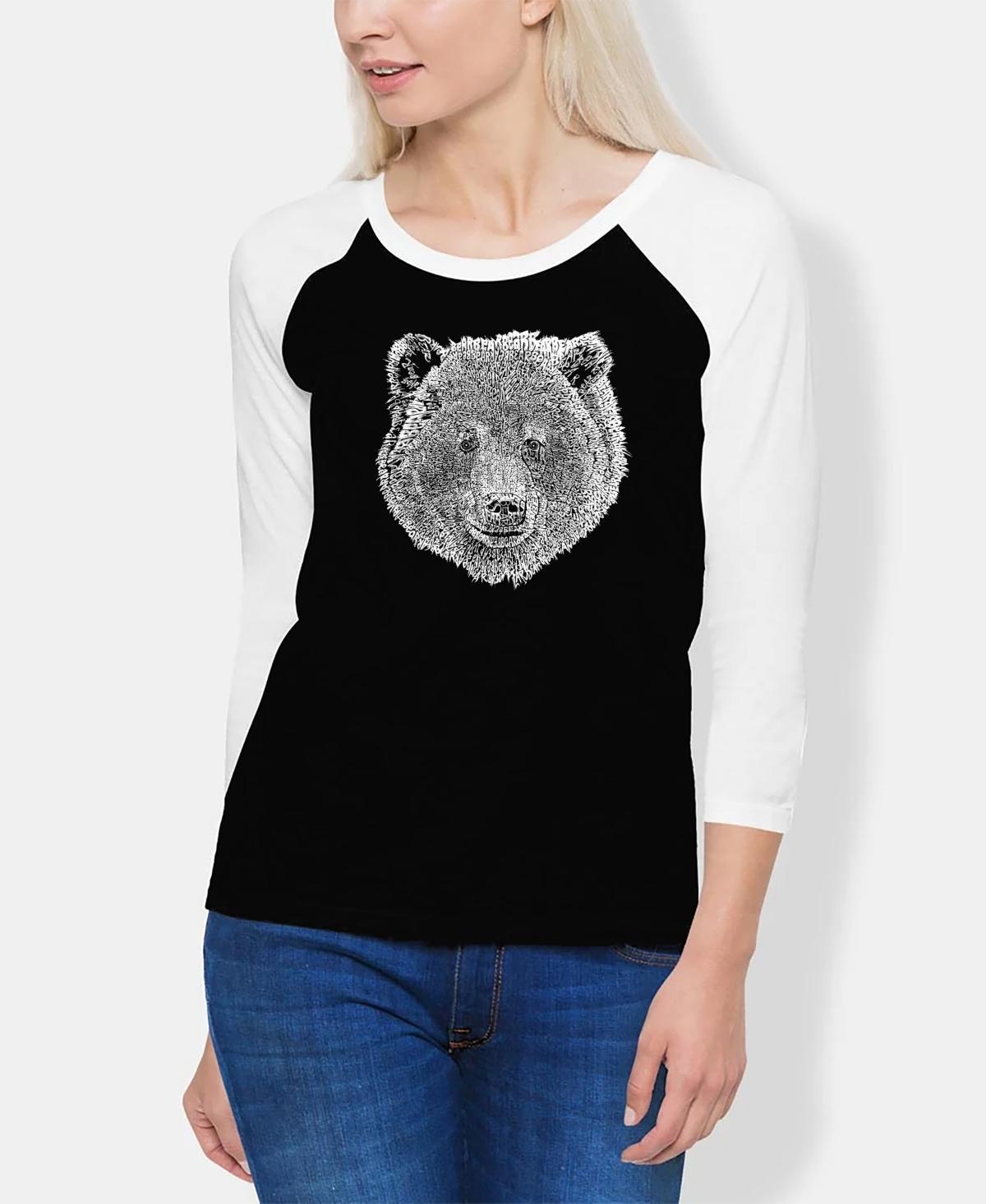 Womens Raglan Word Art Bear Face T-shirt - Black Product Image