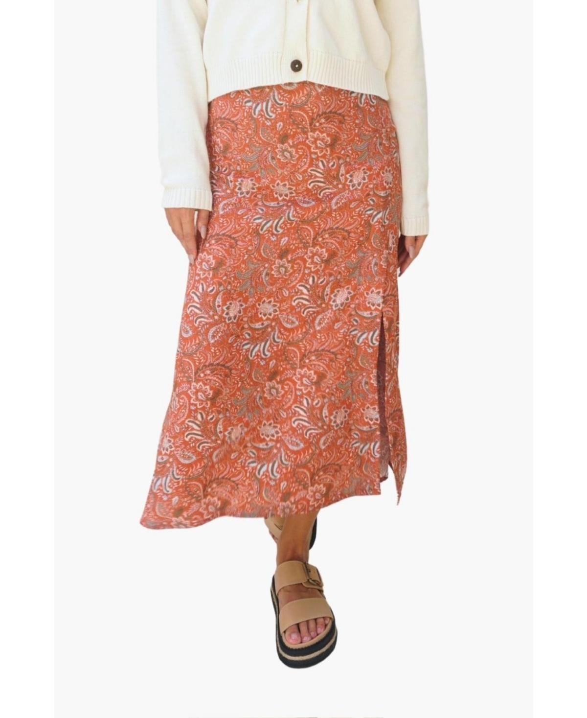 Paneros Clothing Womens Paisley Printed Avery Midi Skirt in Rust Product Image