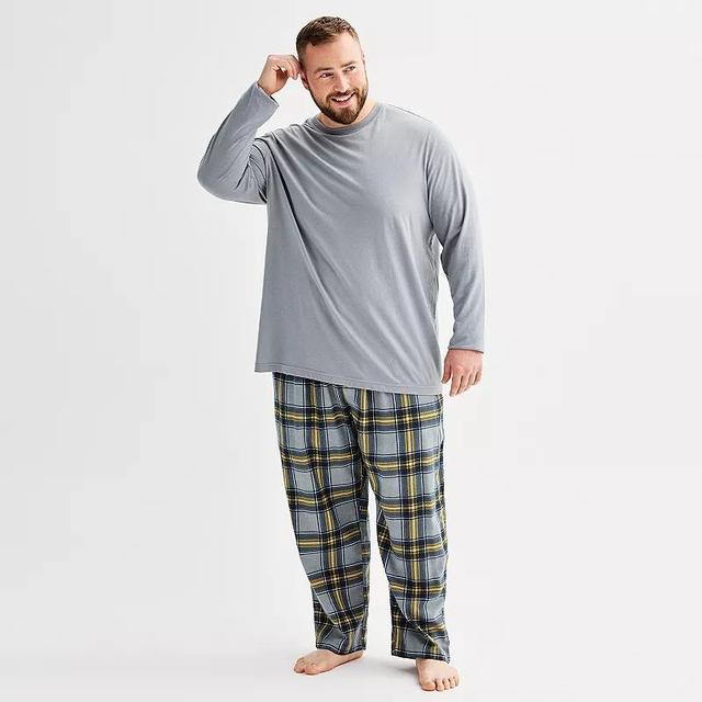 Big & Tall Sonoma Goods For Life 2-pc. Long Sleeve Pajama Top & Flannel Pajama Pant Set, Mens Green Yeti Product Image