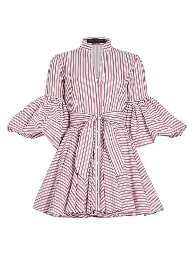 Womens Carta Y Letra Striped Cotton Poplin Tie-Waist Minidress Product Image