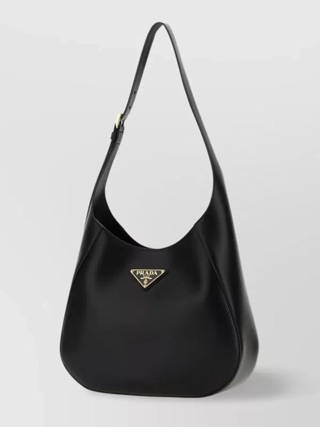 Leather Flat Handle Shoulder Bag In Black Product Image