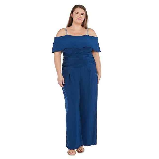 Plus Size R&M Richards Cold Shoulder Flowy Ruched Jumpsuit, Womens Brt Green Product Image