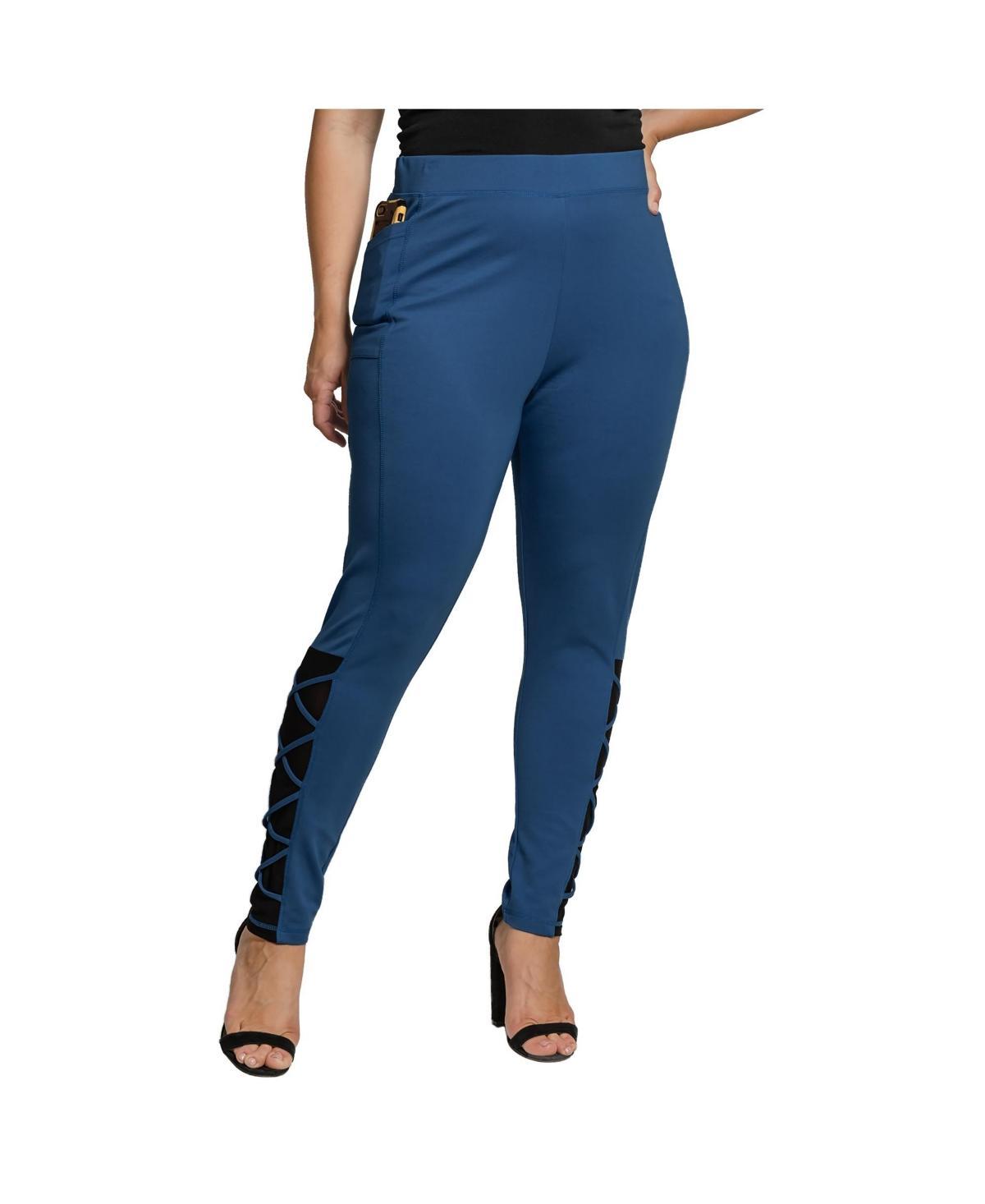 Womens Plus Size Interlaced Mesh Leggings With Side Pockets Product Image