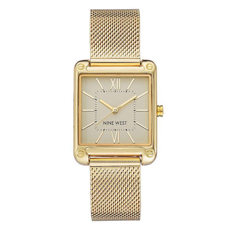 Nine West Womens Gold-Tone Rectangle Dial Dress Watch Gold Tone Product Image