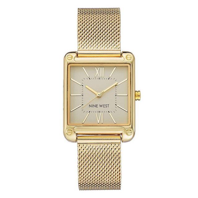 Nine West Womens Gold-Tone Rectangle Dial Dress Watch Gold Tone Product Image