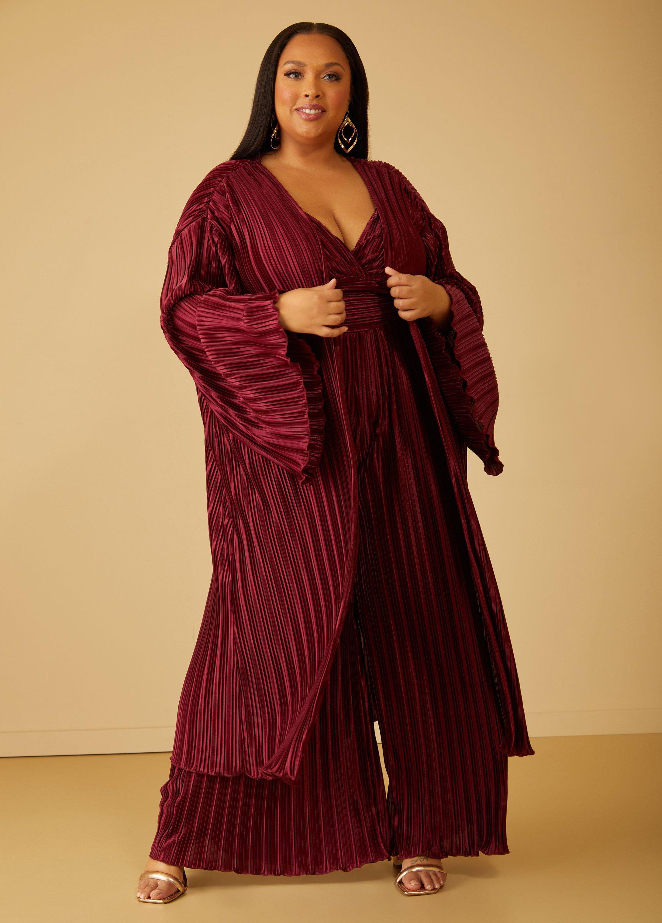 Plus Size Plisse Satin Duster, - Ashley Stewart Product Image