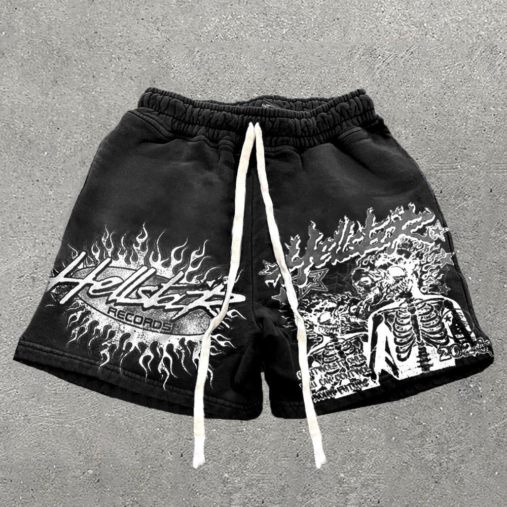 Vintage Hellstar Flaming Skull Graphics Drawstring Pocket Shorts product image